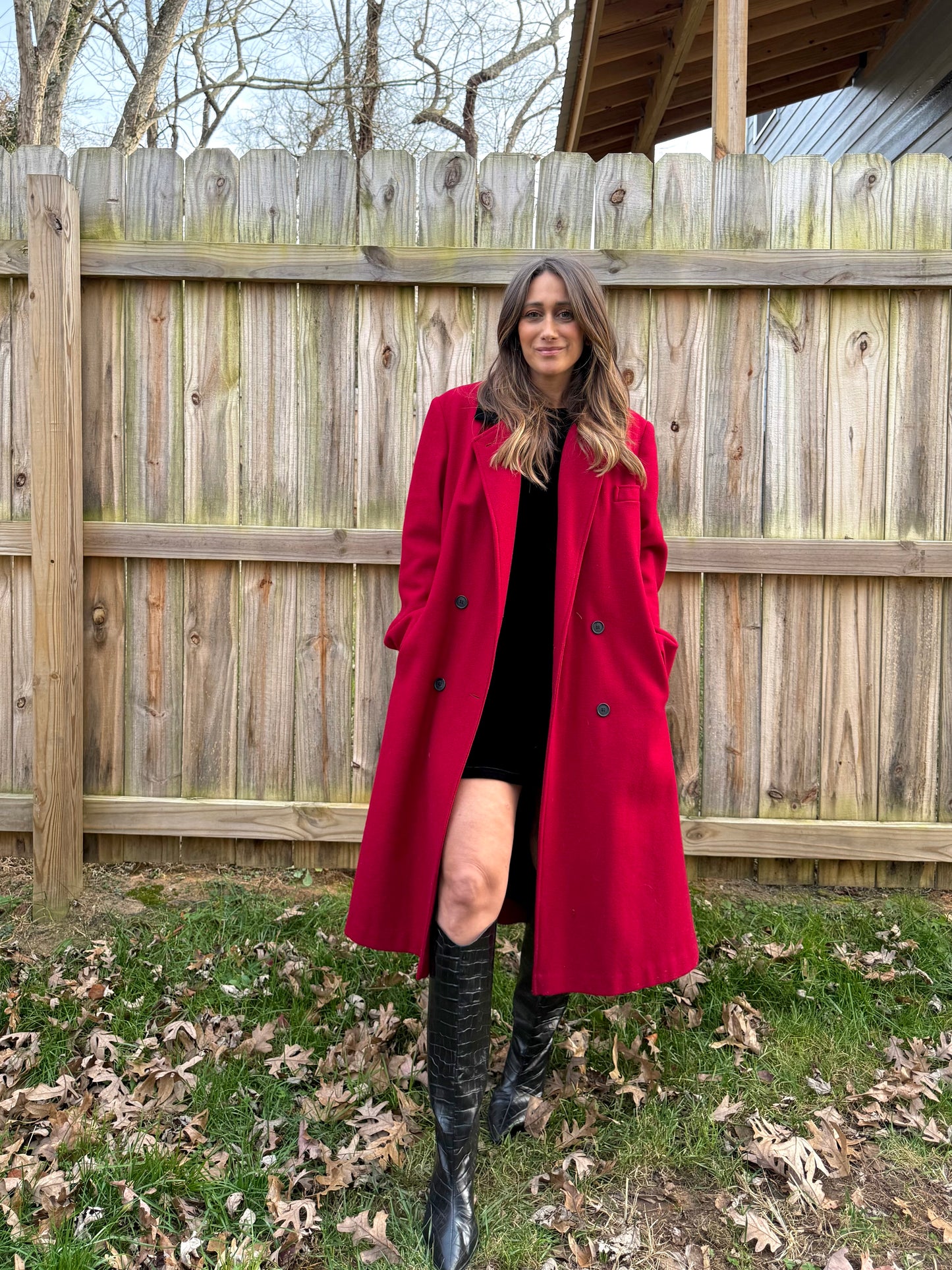 JOFELD Vintage Red Wool Coat w/ Velvet Collar