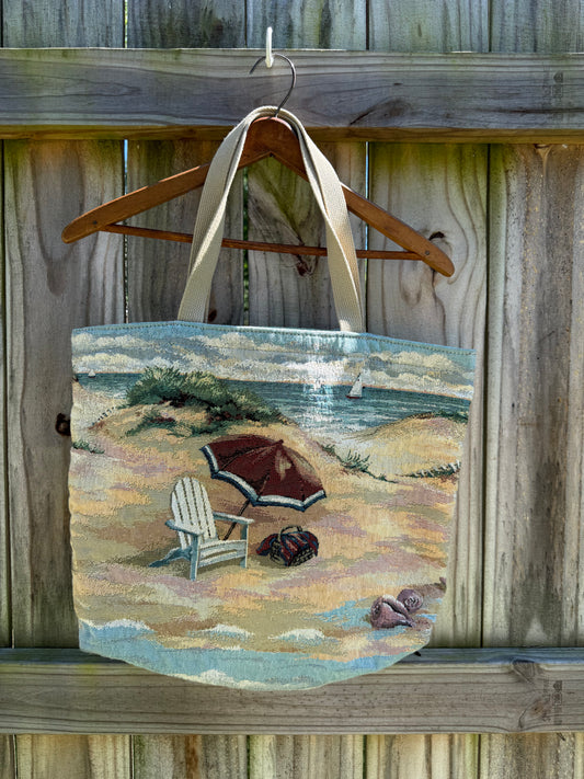 Vintage Tapestry Beach Tote Coastal Grandmother Sailboat Bag