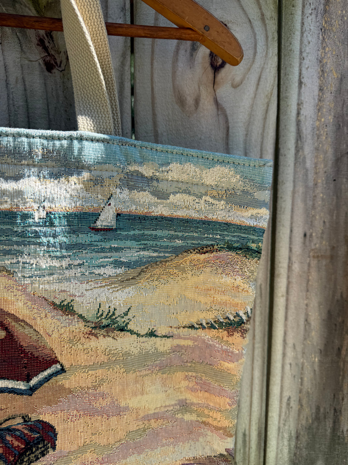 Vintage Tapestry Beach Tote Coastal Grandmother Sailboat Bag