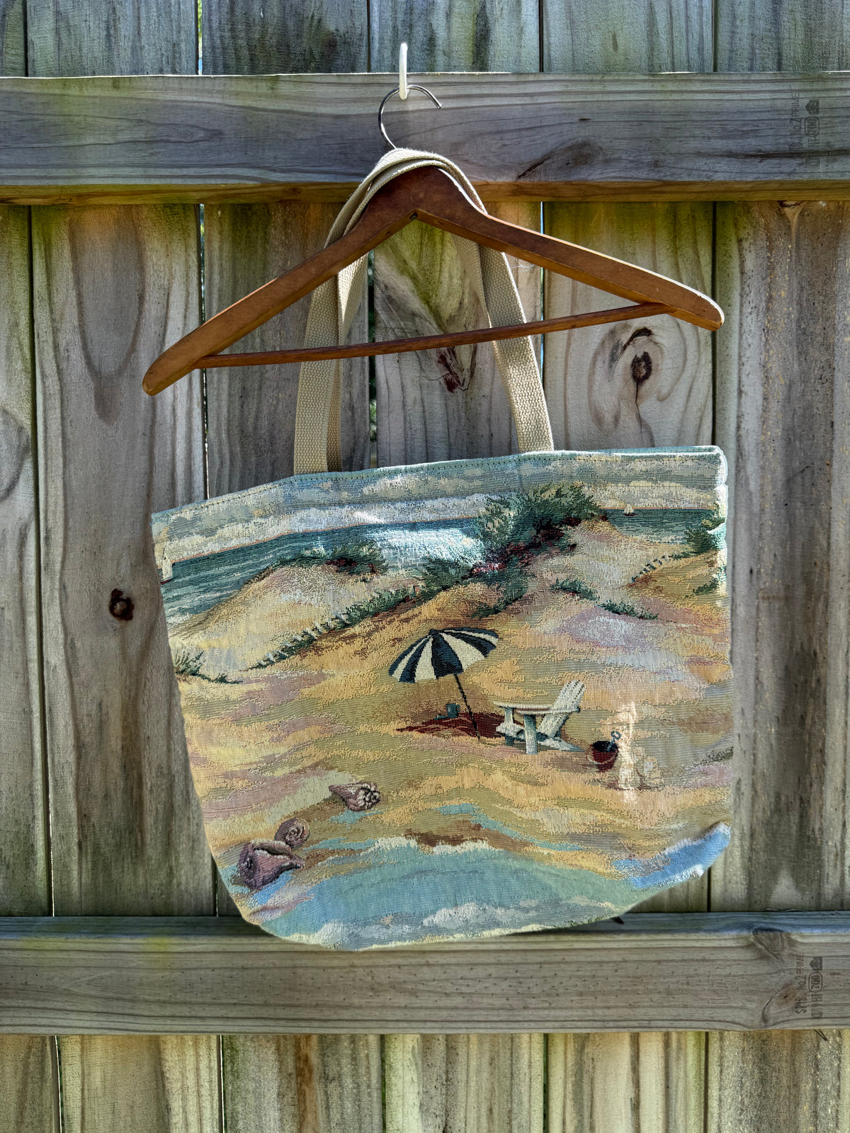 Vintage Tapestry Beach Tote Coastal Grandmother Sailboat Bag