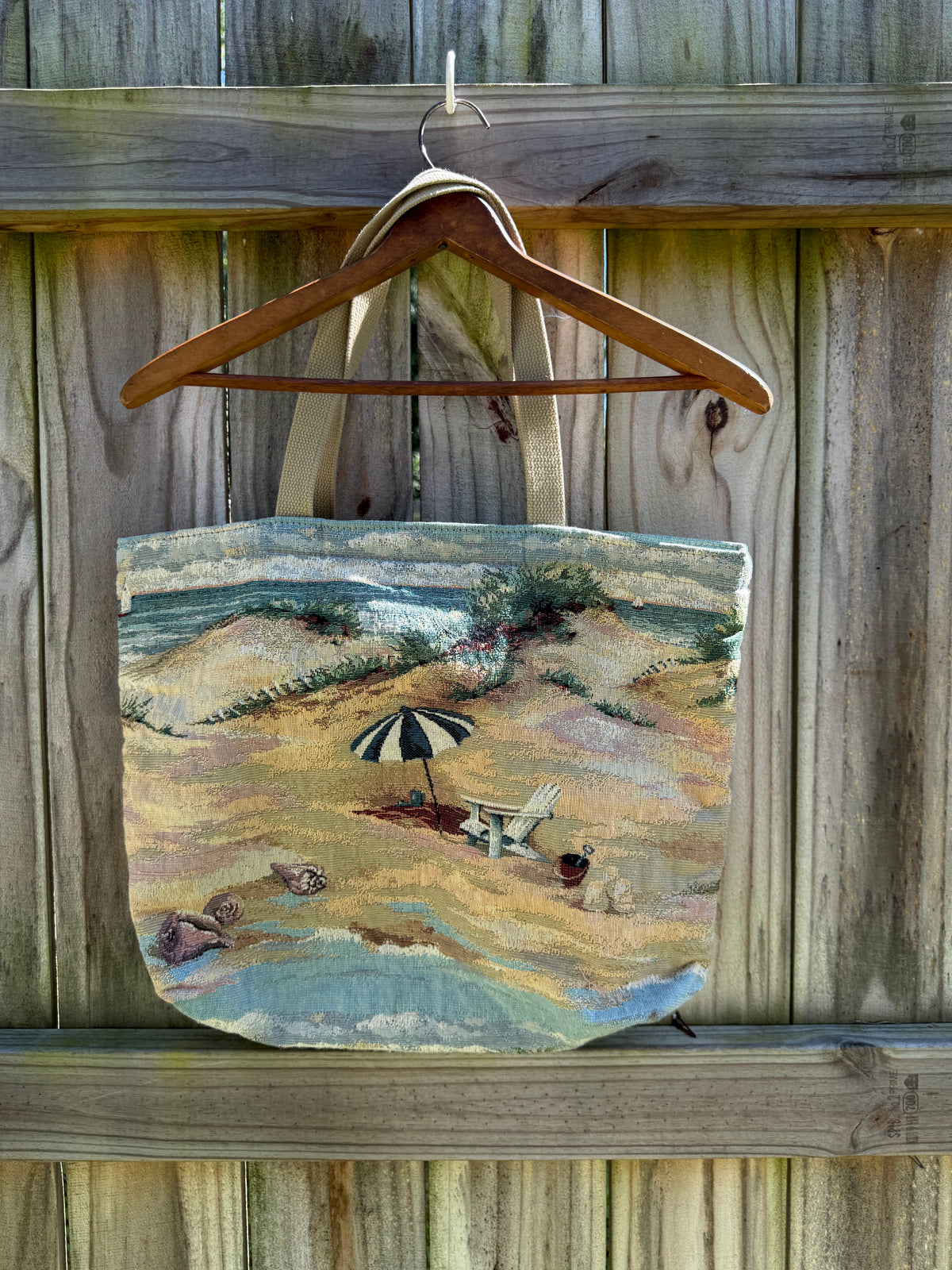 Vintage Tapestry Beach Tote Coastal Grandmother Sailboat Bag