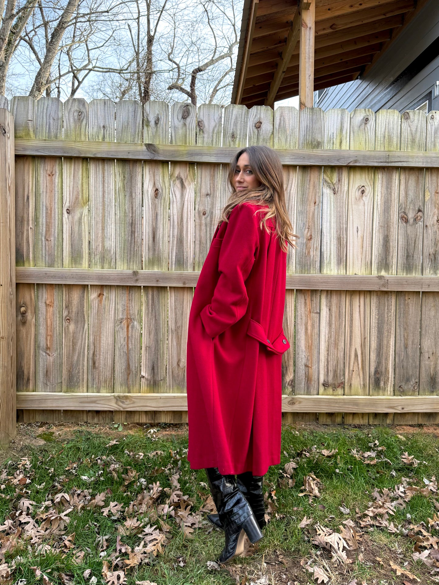 JOFELD Vintage Red Wool Coat w/ Velvet Collar