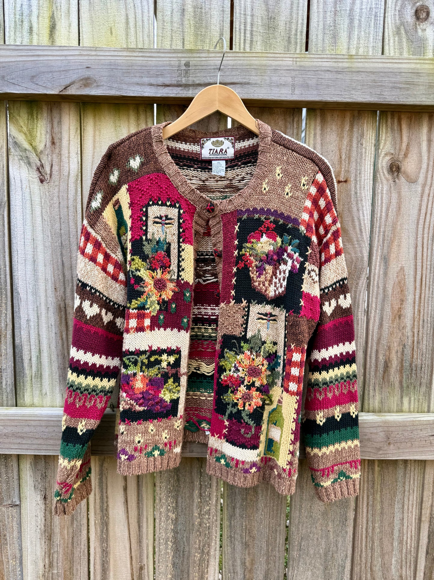 Vintage Tiara International Floral &amp; Wine Tapestry Cardigan