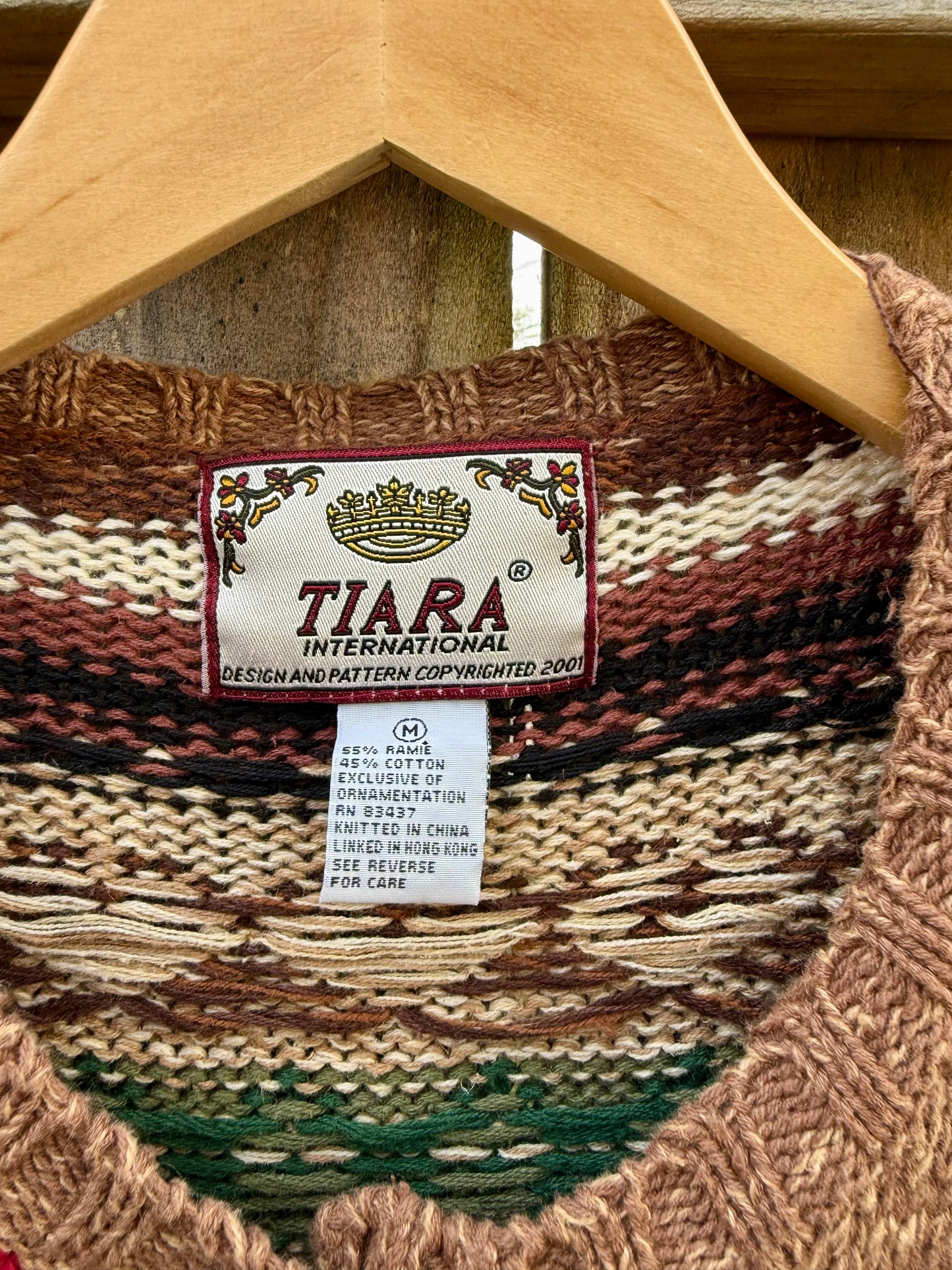 Vintage Tiara International Floral &amp; Wine Tapestry Cardigan