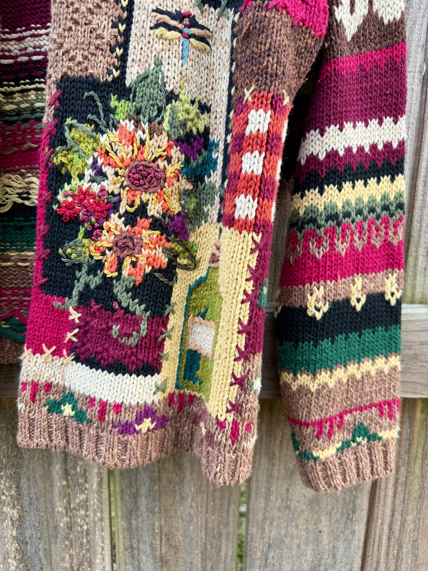 Vintage Tiara International Floral &amp; Wine Tapestry Cardigan