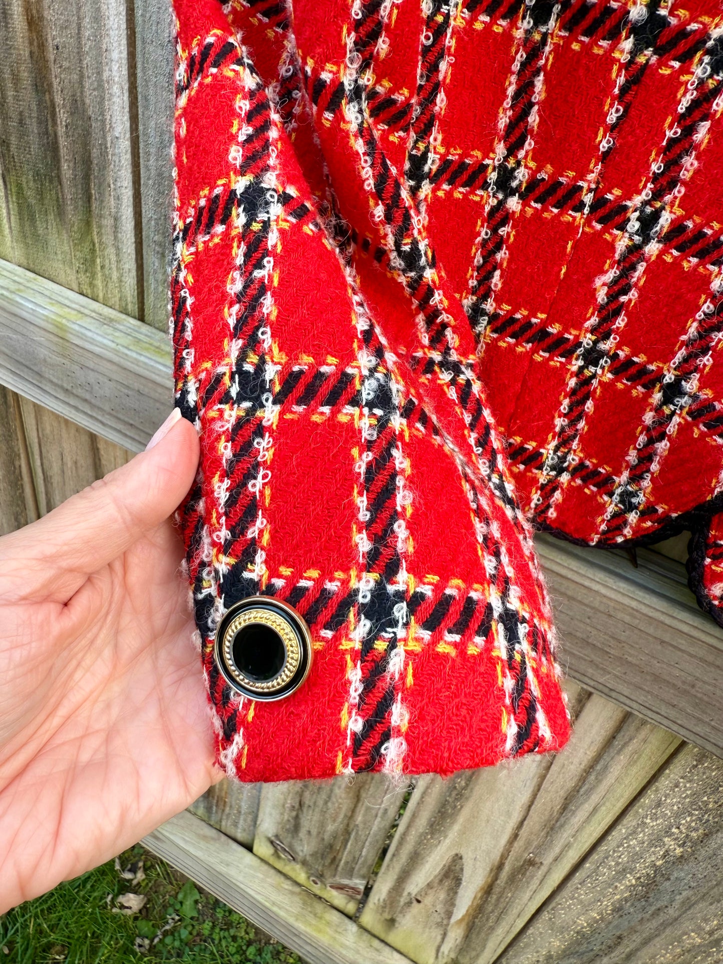 Vintage Red Plaid Braided-Trim Jacket (Evan-Picone, Made in USA) Holiday