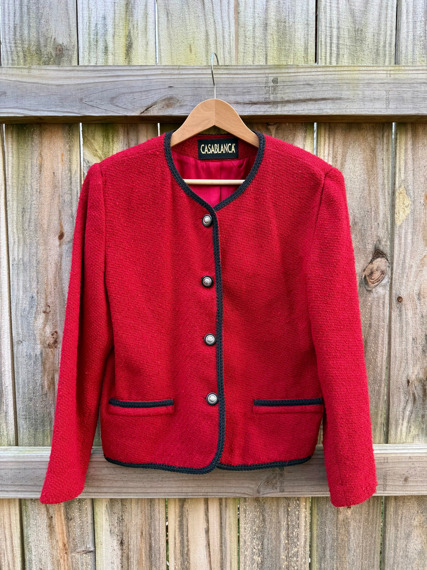 Vintage Red Bouclé Trim Jacket Holiday Cropped