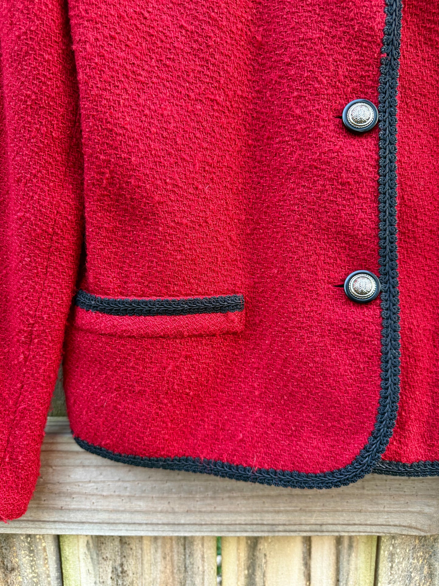 Vintage Red Bouclé Trim Jacket Holiday Cropped