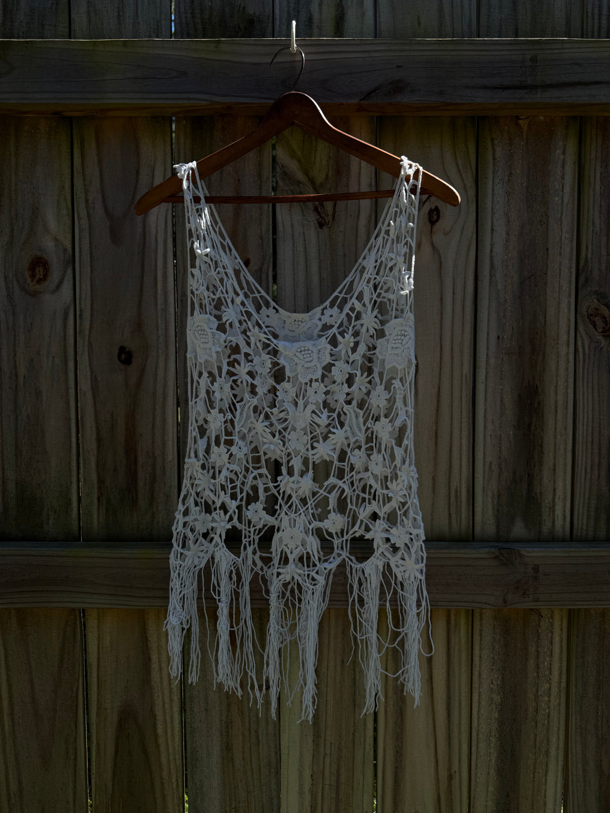 White Crochet Fringe Festival Top