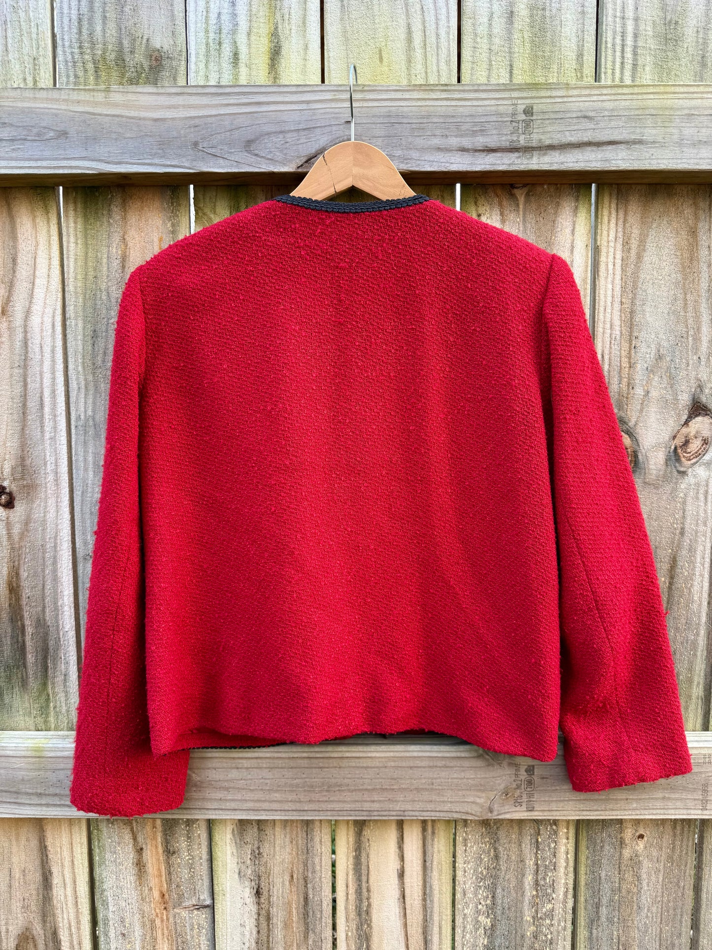 Vintage Red Bouclé Trim Jacket Holiday Cropped