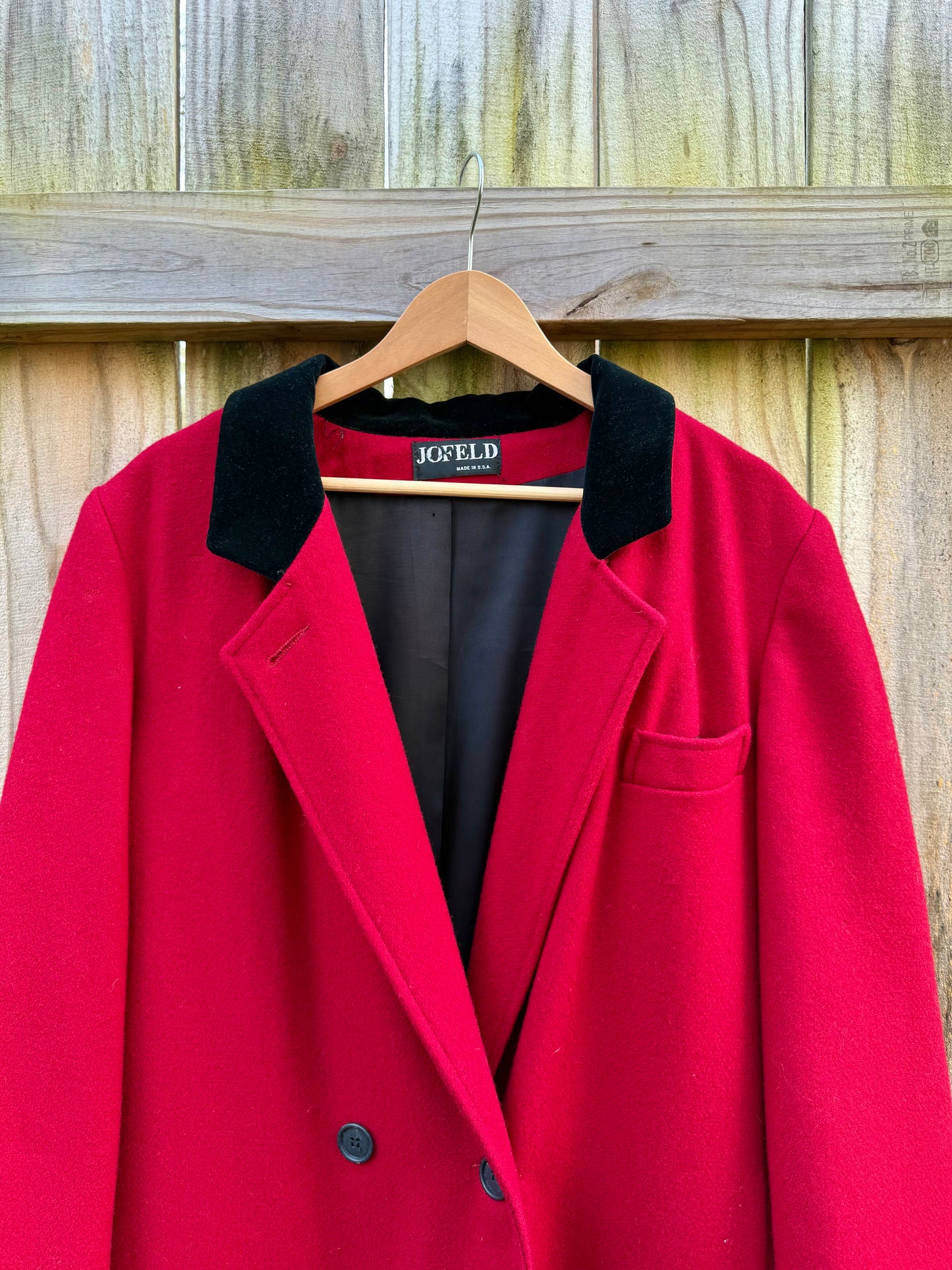 JOFELD Vintage Red Wool Coat w/ Velvet Collar