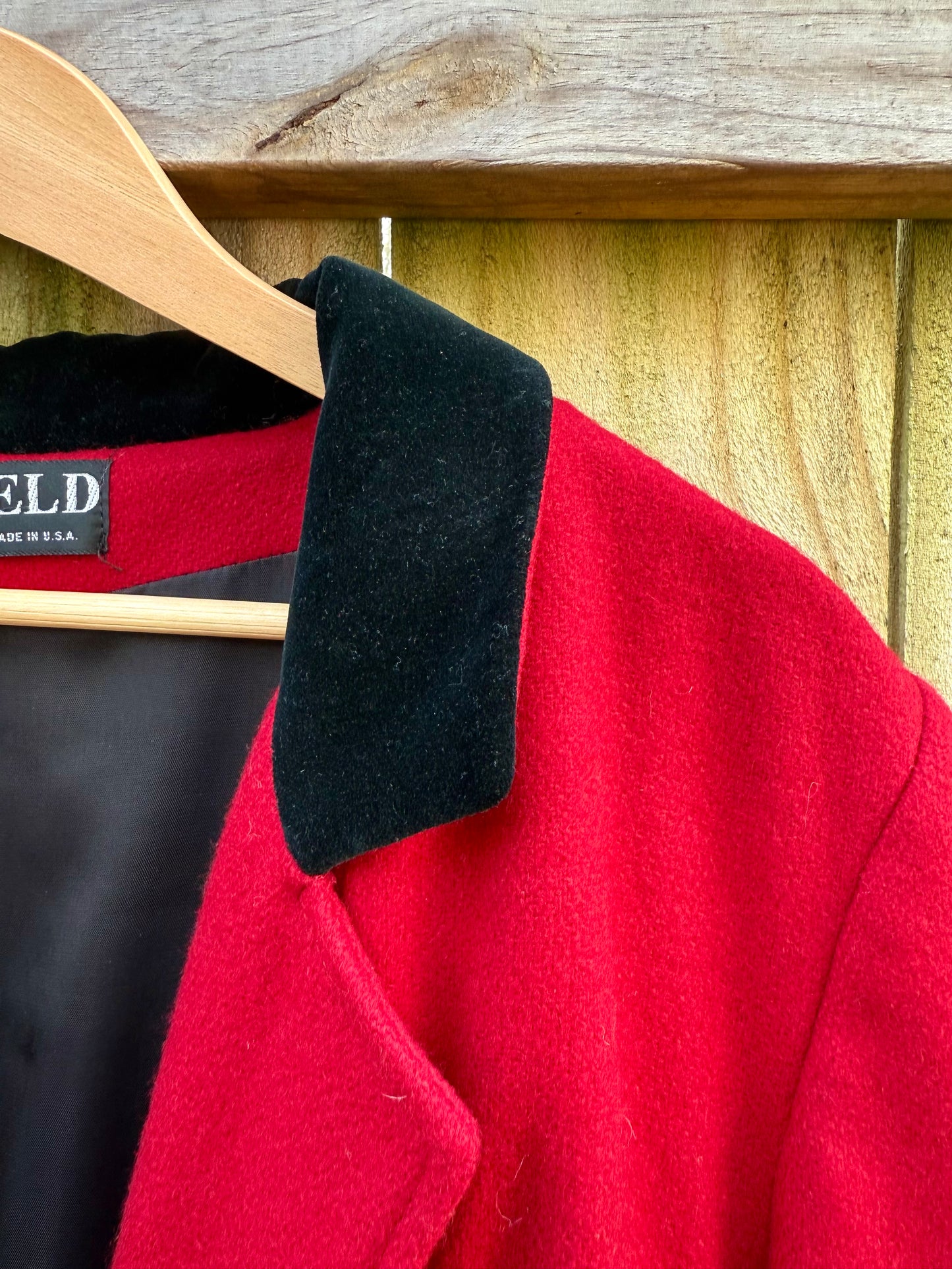 JOFELD Vintage Red Wool Coat w/ Velvet Collar