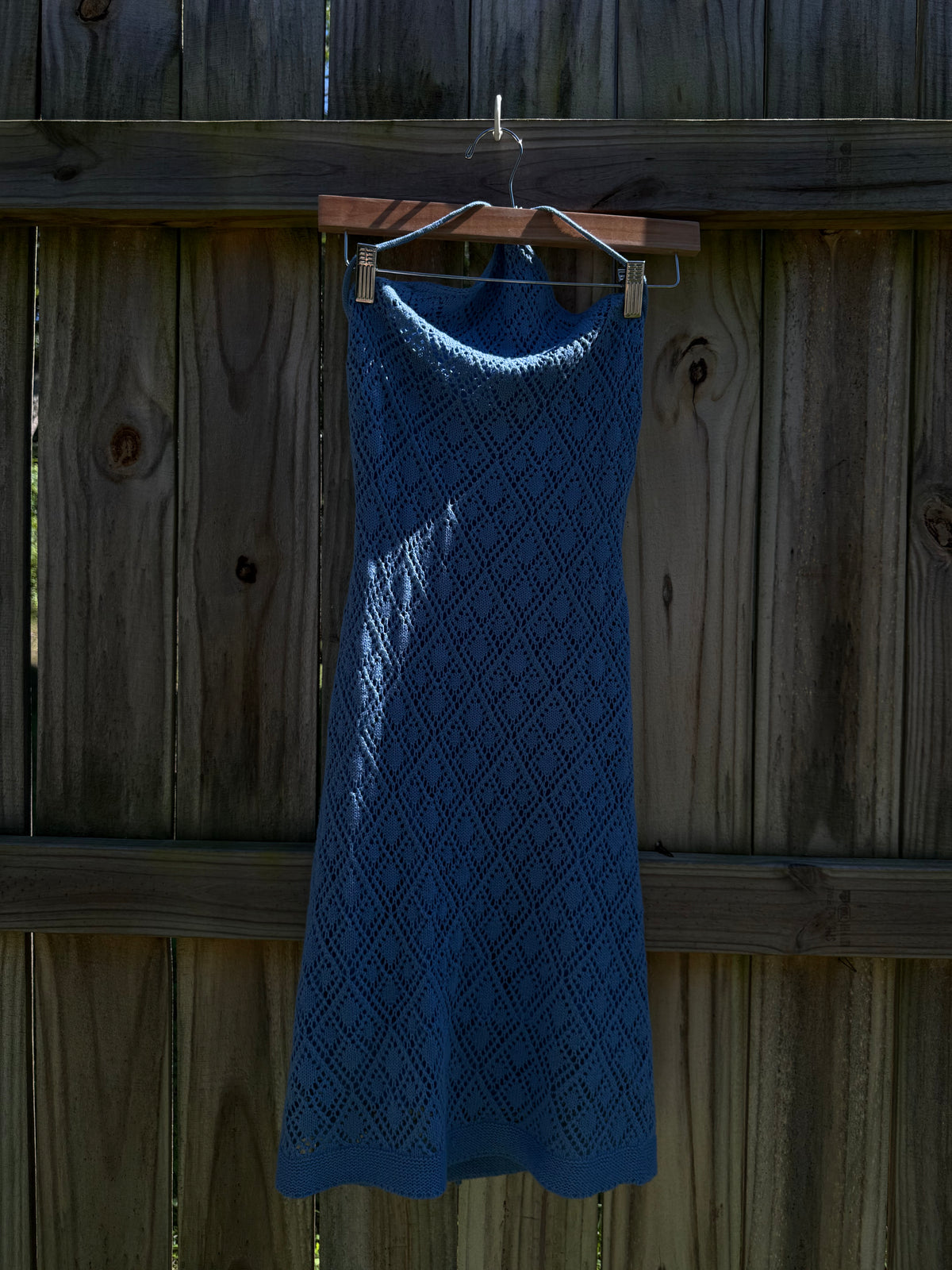 SAGE The Label Blue Crochet Open-Back Mini Dress