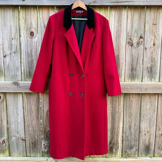 JOFELD Vintage Red Wool Coat w/ Velvet Collar