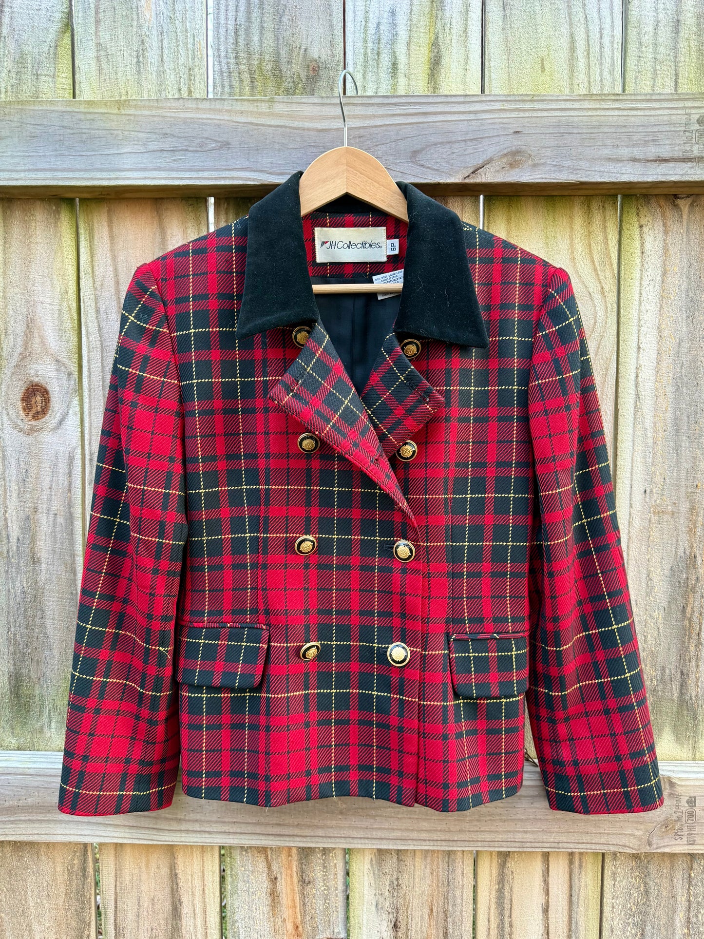 Vintage Red Tartan Wool Blazer (Made in USA) J H Collectibles