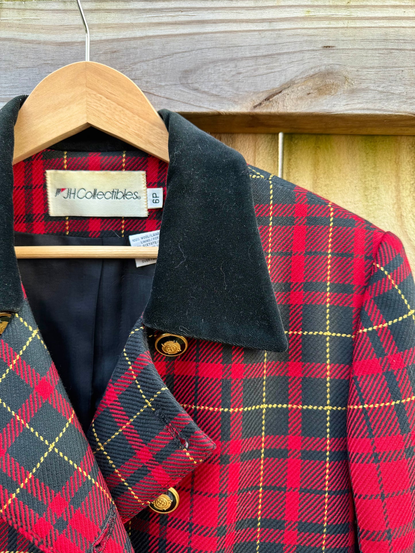 Vintage Red Tartan Wool Blazer (Made in USA) J H Collectibles