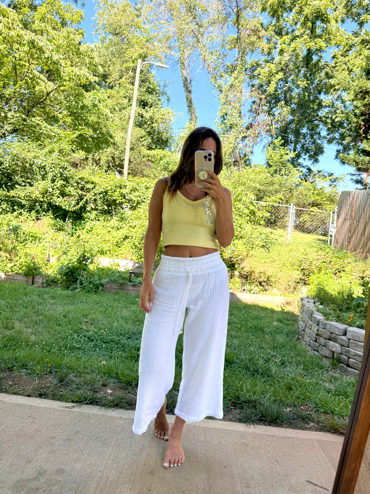 Indigo Rein Cotton Gauze Wide Leg Pants | White | L