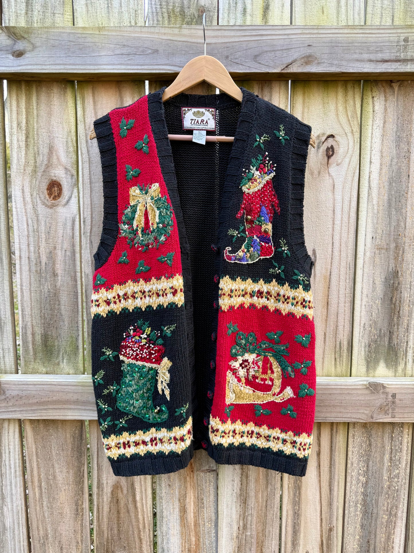 Vintage Tiara International Holiday Knit Vest Christmas Sweater