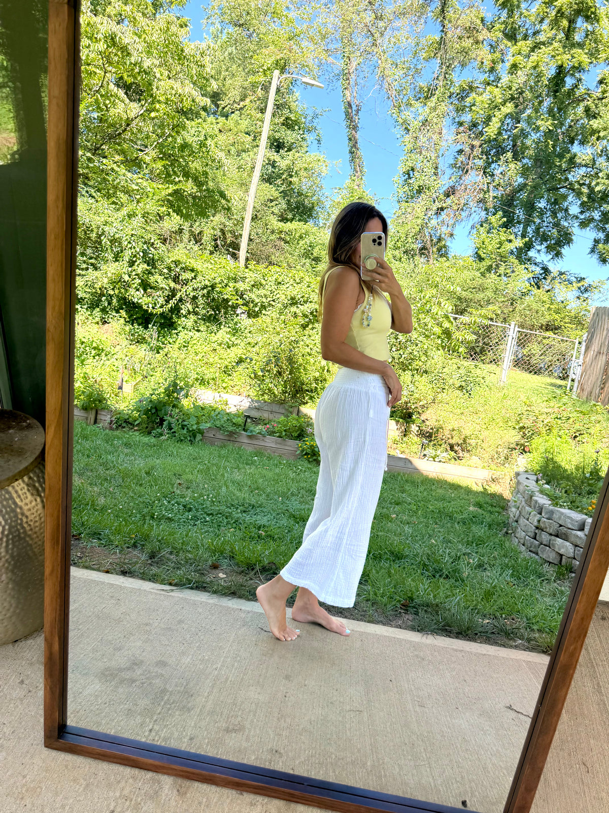 Indigo Rein Cotton Gauze Wide Leg Pants | White | L