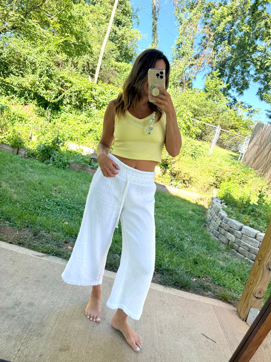 Indigo Rein Cotton Gauze Wide Leg Pants | White | L