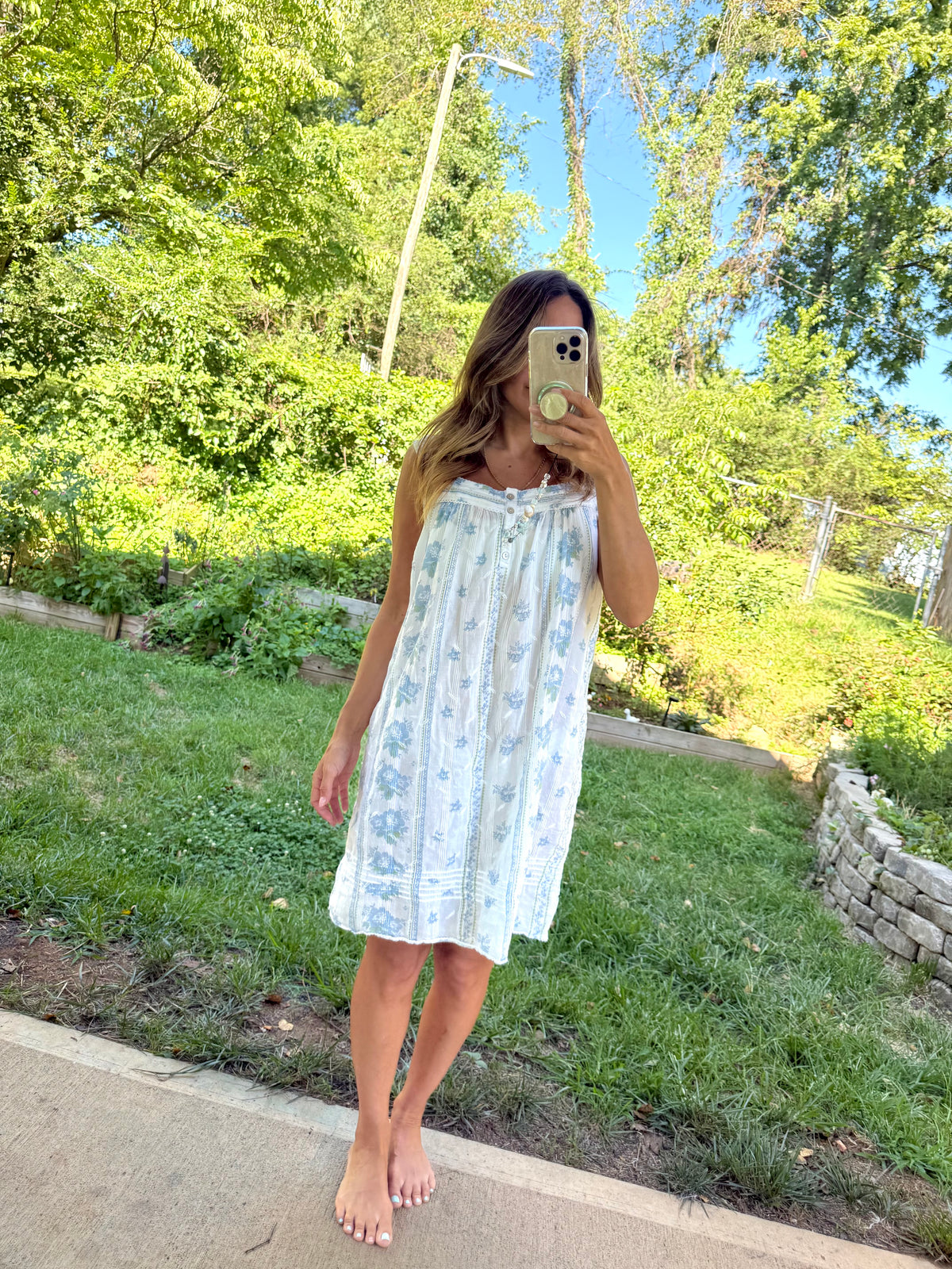 Coastal Floral Cotton House Dress