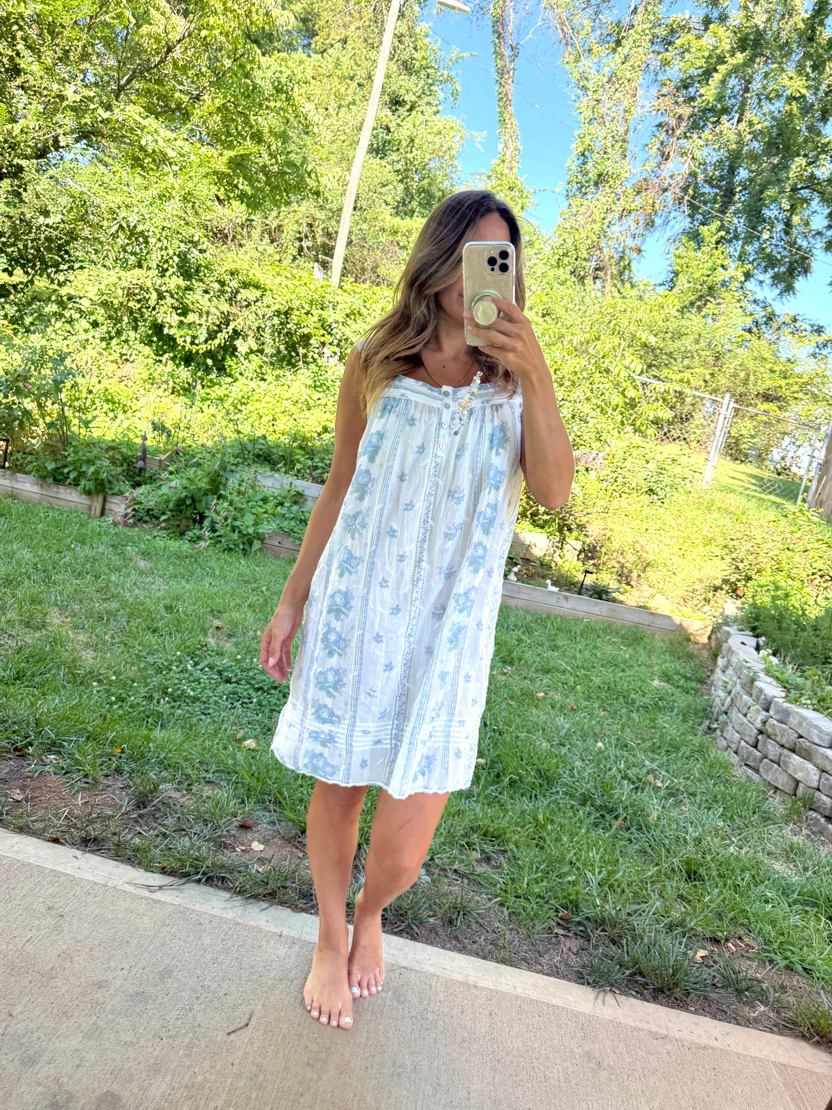 Coastal Floral Cotton House Dress