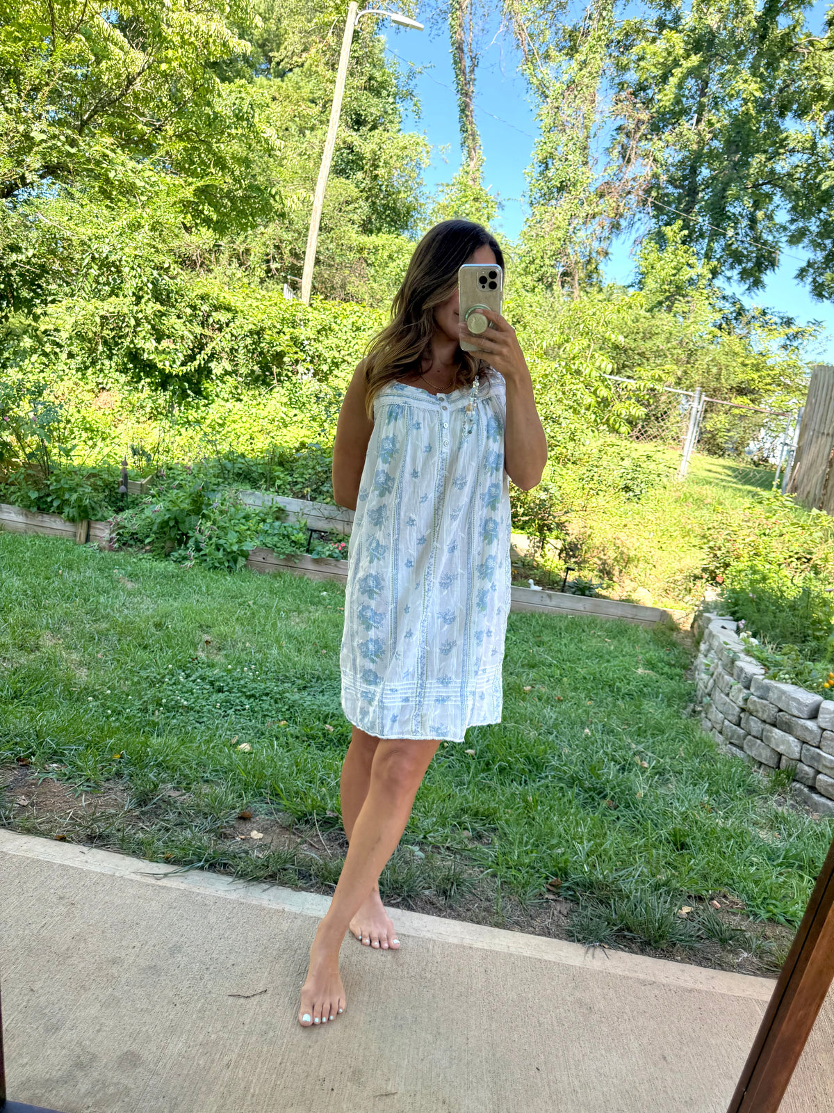 Coastal Floral Cotton House Dress