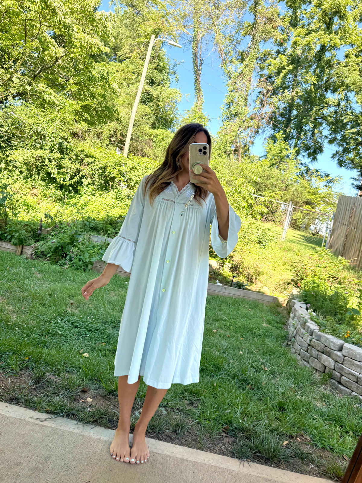Vintage Embroidered Blue Peignoir Nightgown