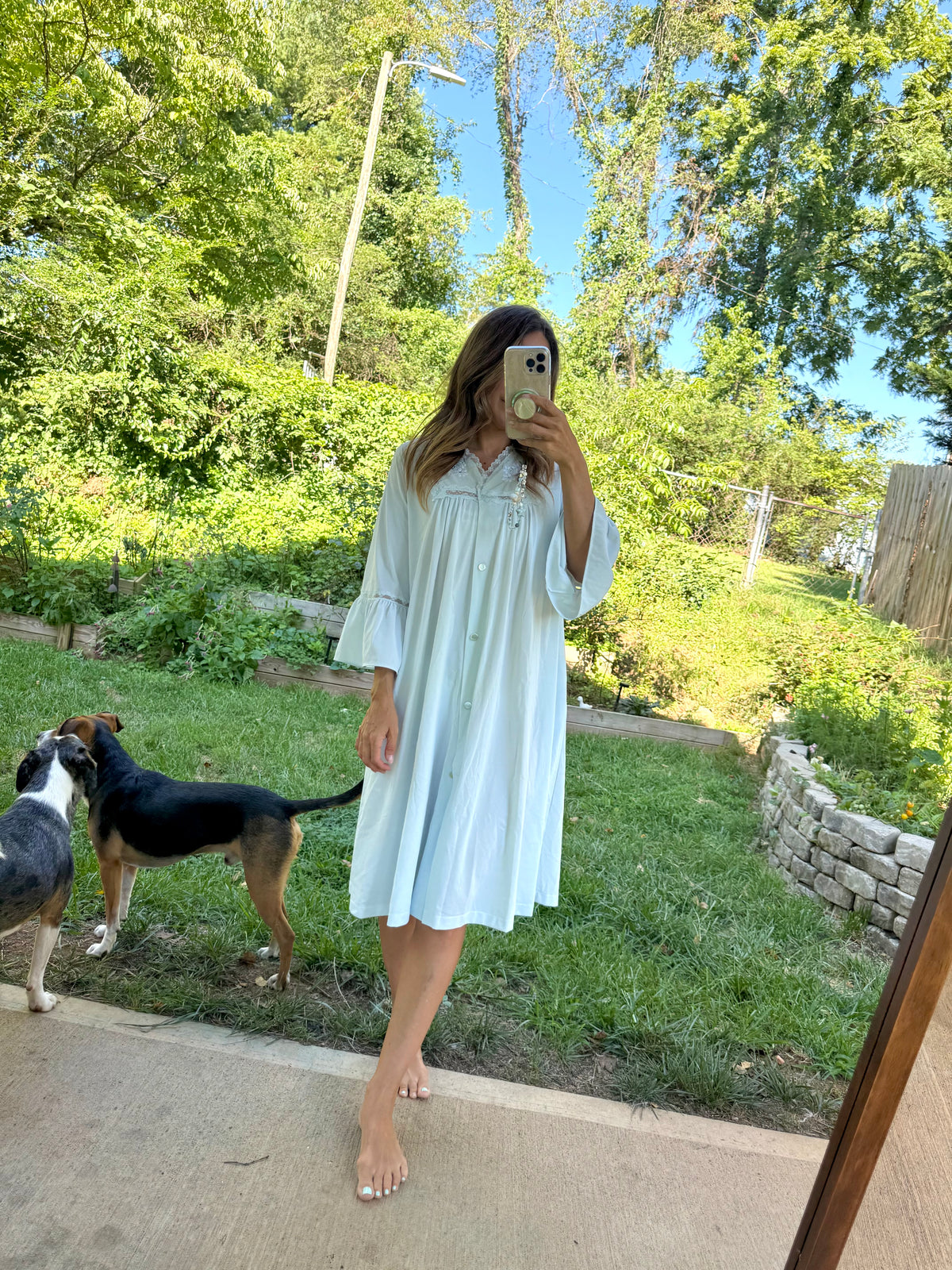 Vintage Embroidered Blue Peignoir Nightgown
