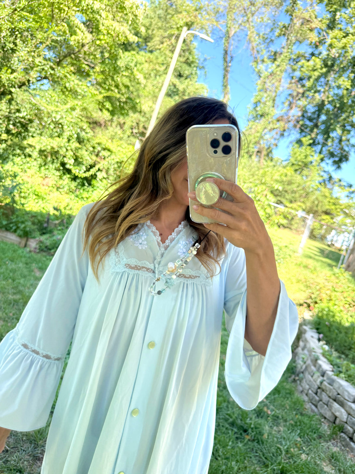 Vintage Embroidered Blue Peignoir Nightgown