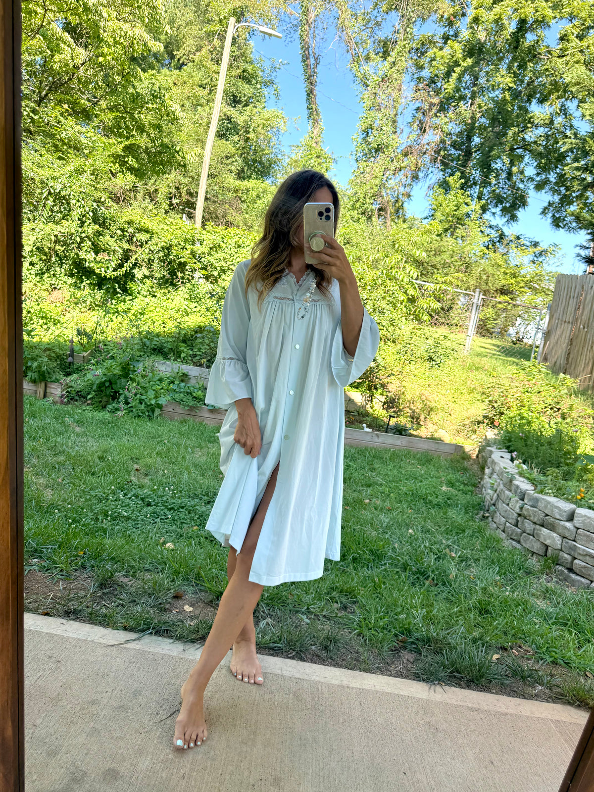 Vintage Embroidered Blue Peignoir Nightgown