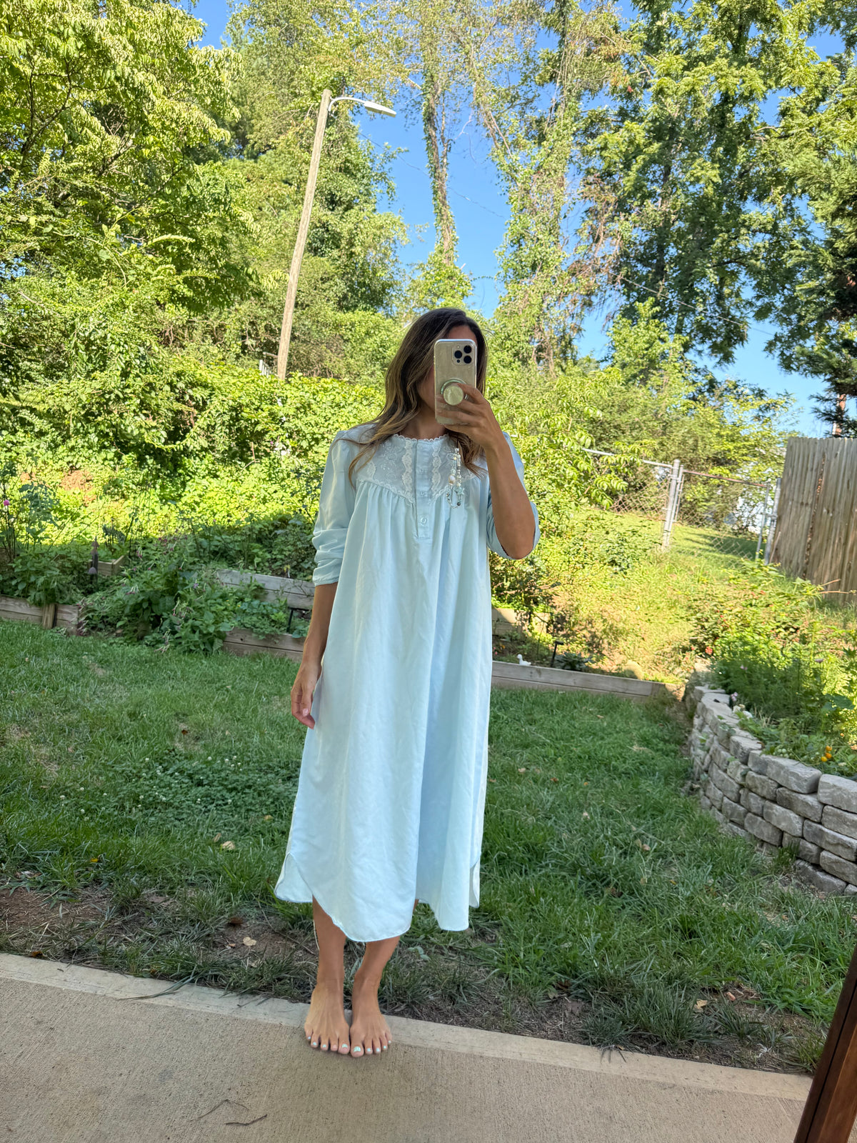 90s Miss Elaine Powder Blue Embroidered Nightgown