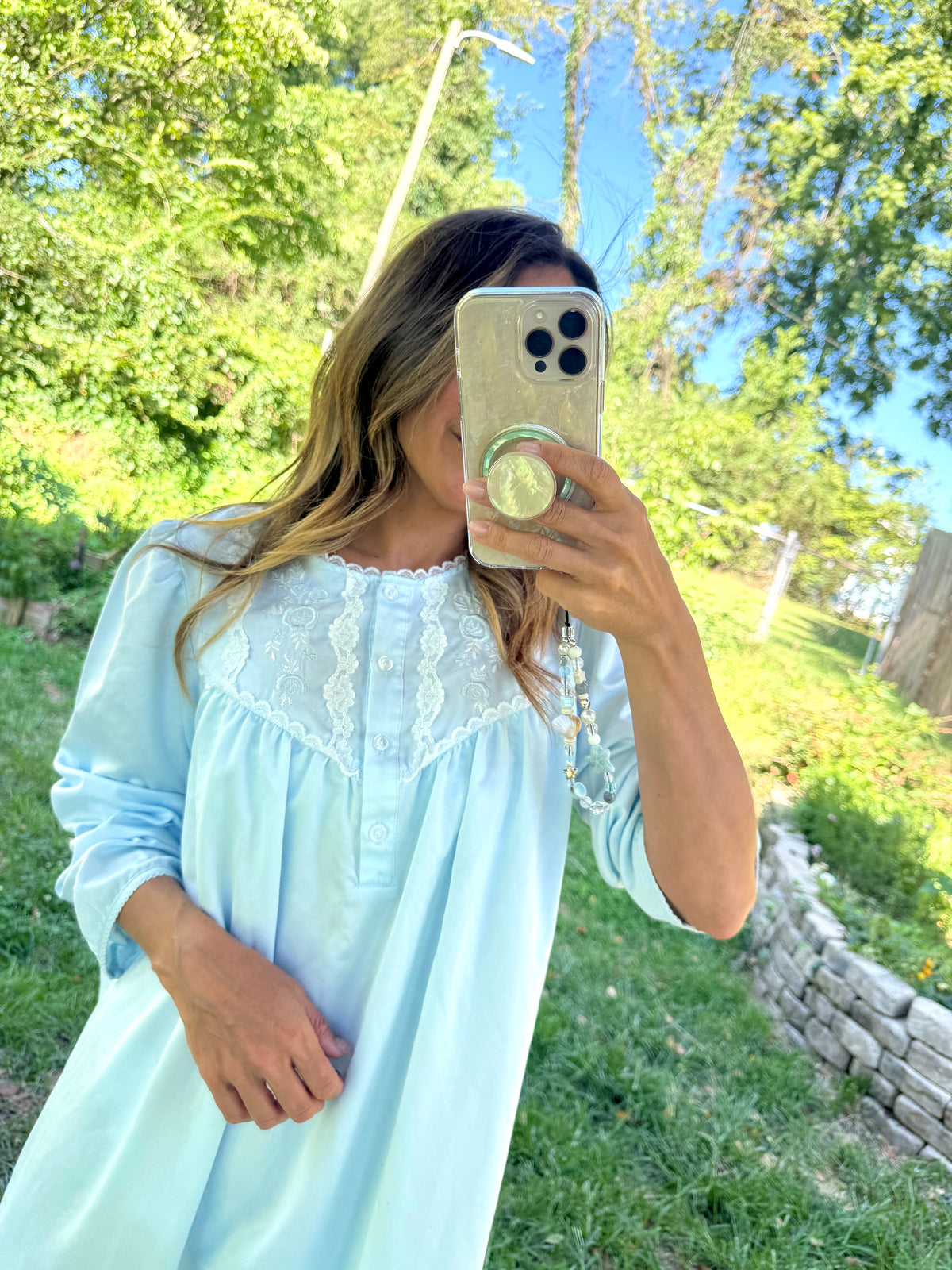 90s Miss Elaine Powder Blue Embroidered Nightgown