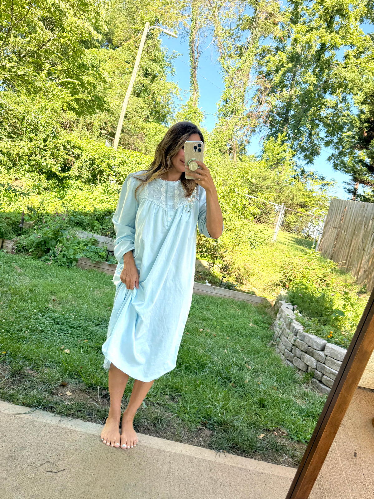 90s Miss Elaine Powder Blue Embroidered Nightgown