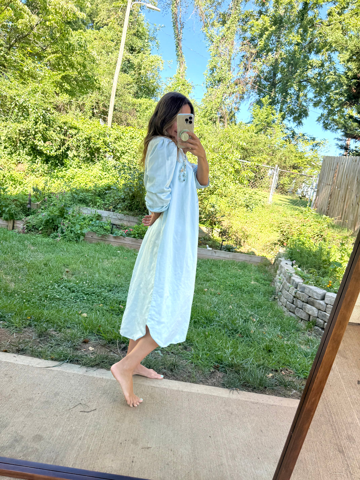 90s Miss Elaine Powder Blue Embroidered Nightgown