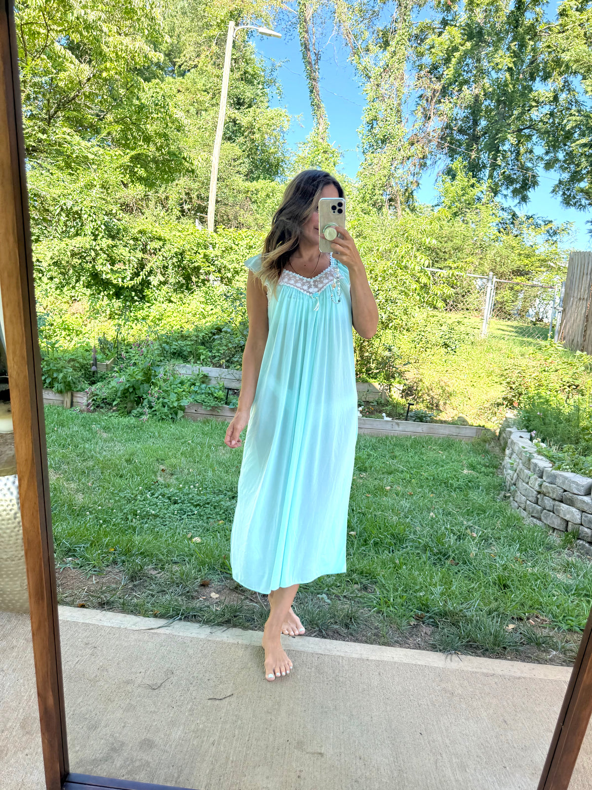 Vintage Secret Treasures Aqua Lace Chiffon Nightgown