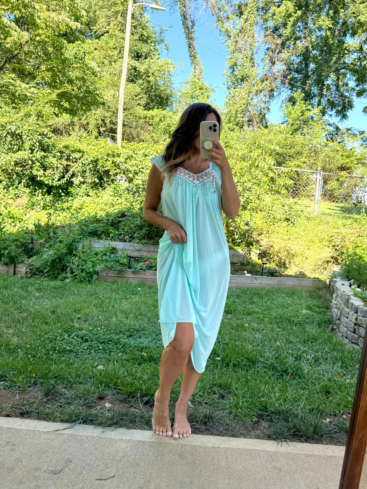 Vintage Secret Treasures Aqua Lace Chiffon Nightgown