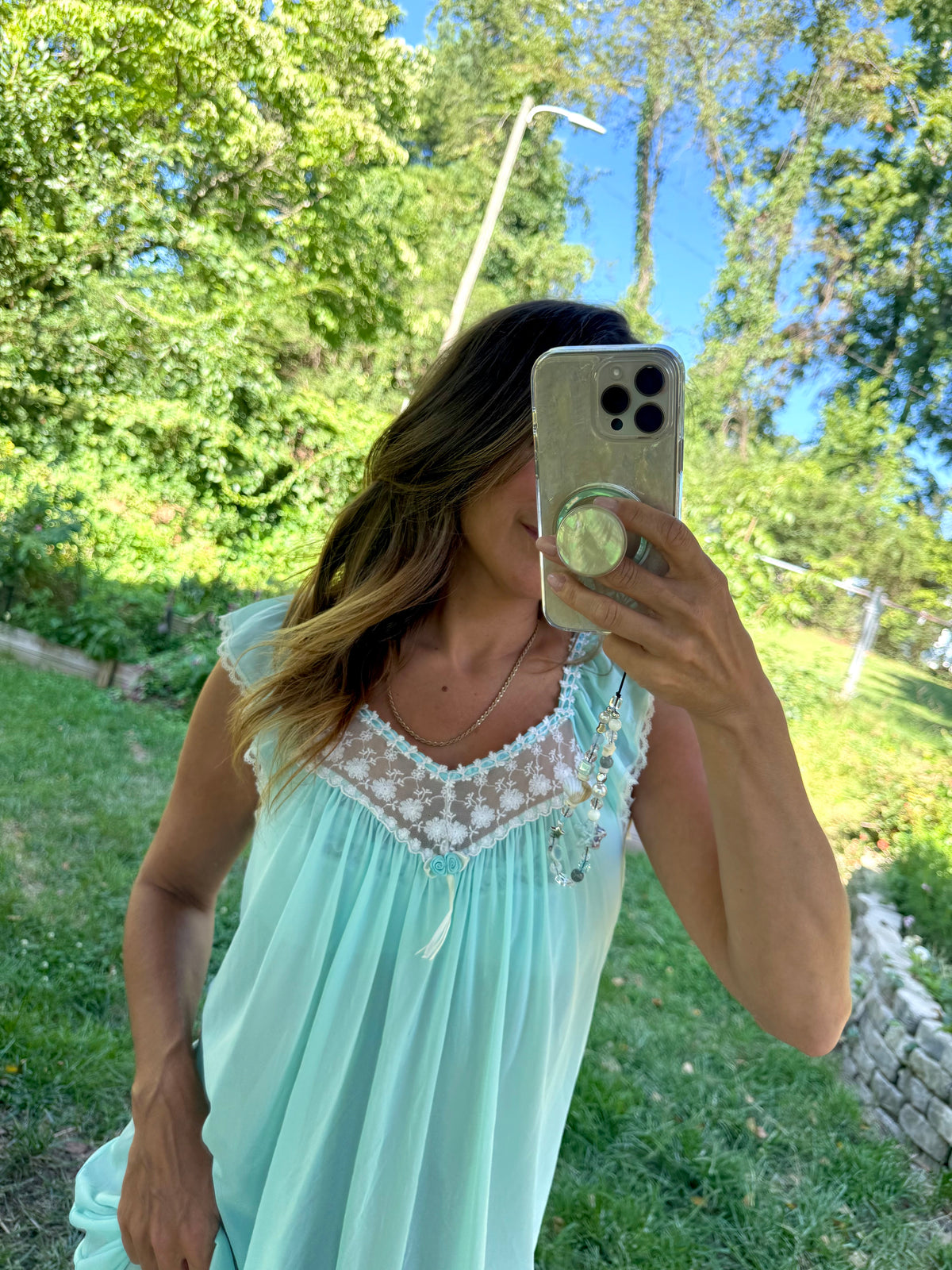 Vintage Secret Treasures Aqua Lace Chiffon Nightgown