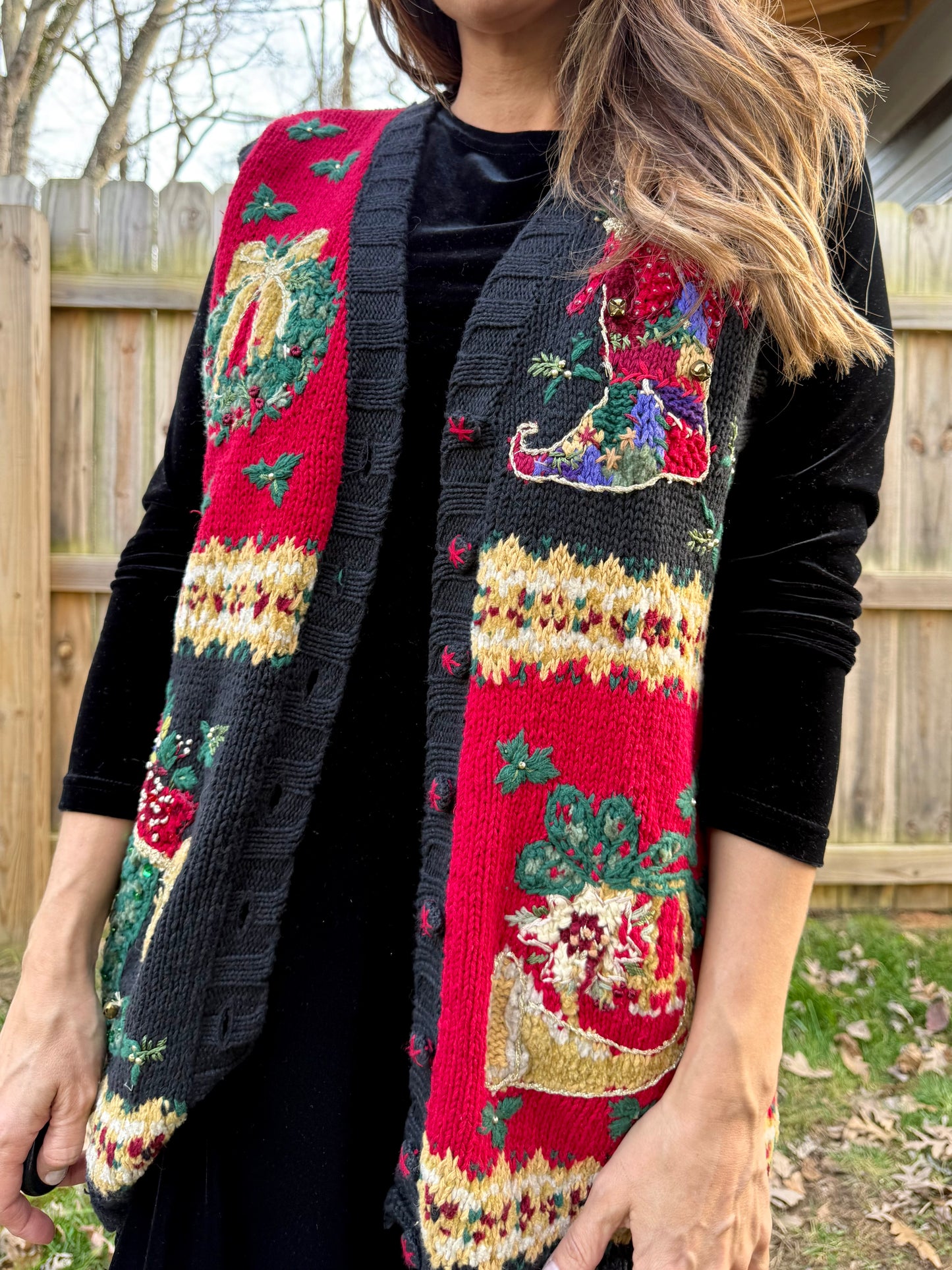 Vintage Tiara International Holiday Knit Vest Christmas Sweater