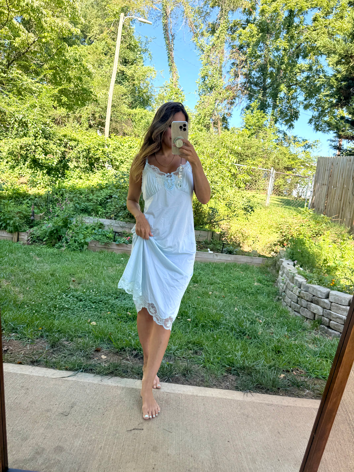 Hand Dyed Vintage Lace Slip Dress Powder Blue Romantic Lingerie