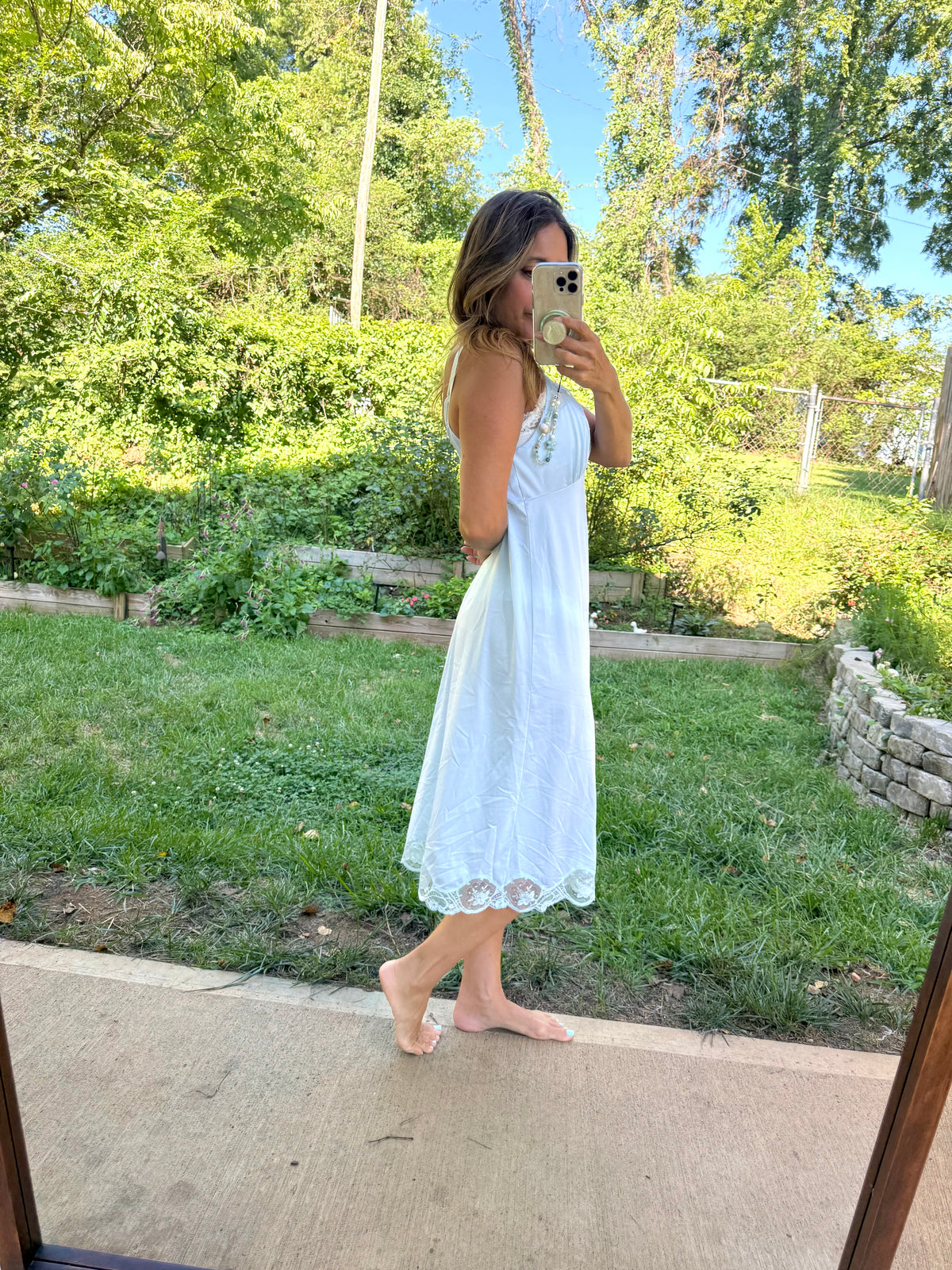 Hand Dyed Vintage Lace Slip Dress Powder Blue Romantic Lingerie