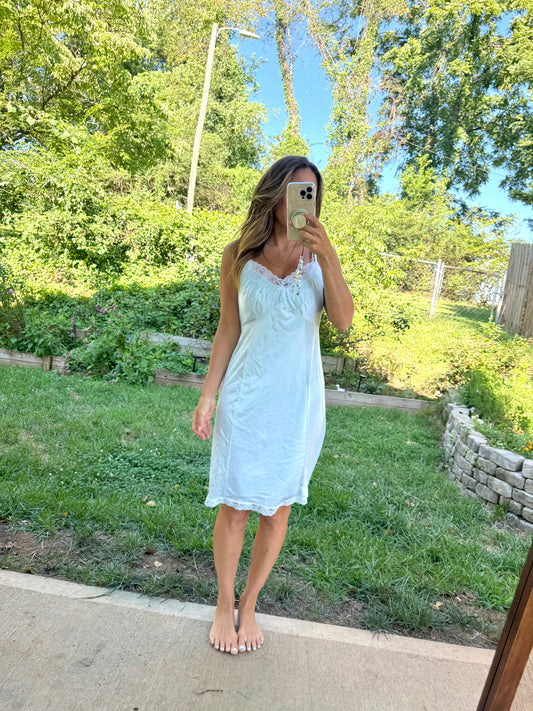 Hand-Dyed Vintage Powder Blue Lace Slip Dress
