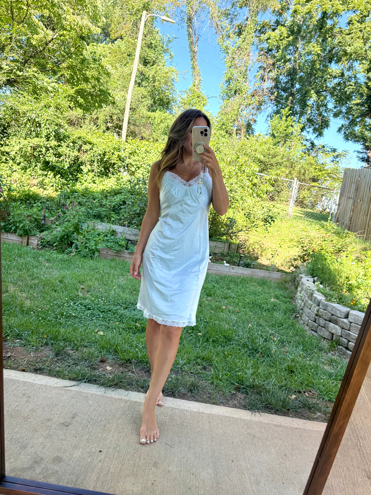Hand-Dyed Vintage Powder Blue Lace Slip Dress