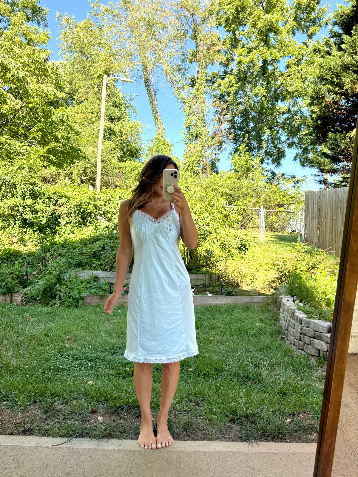 Hand-Dyed Vintage Powder Blue Lace Slip Dress