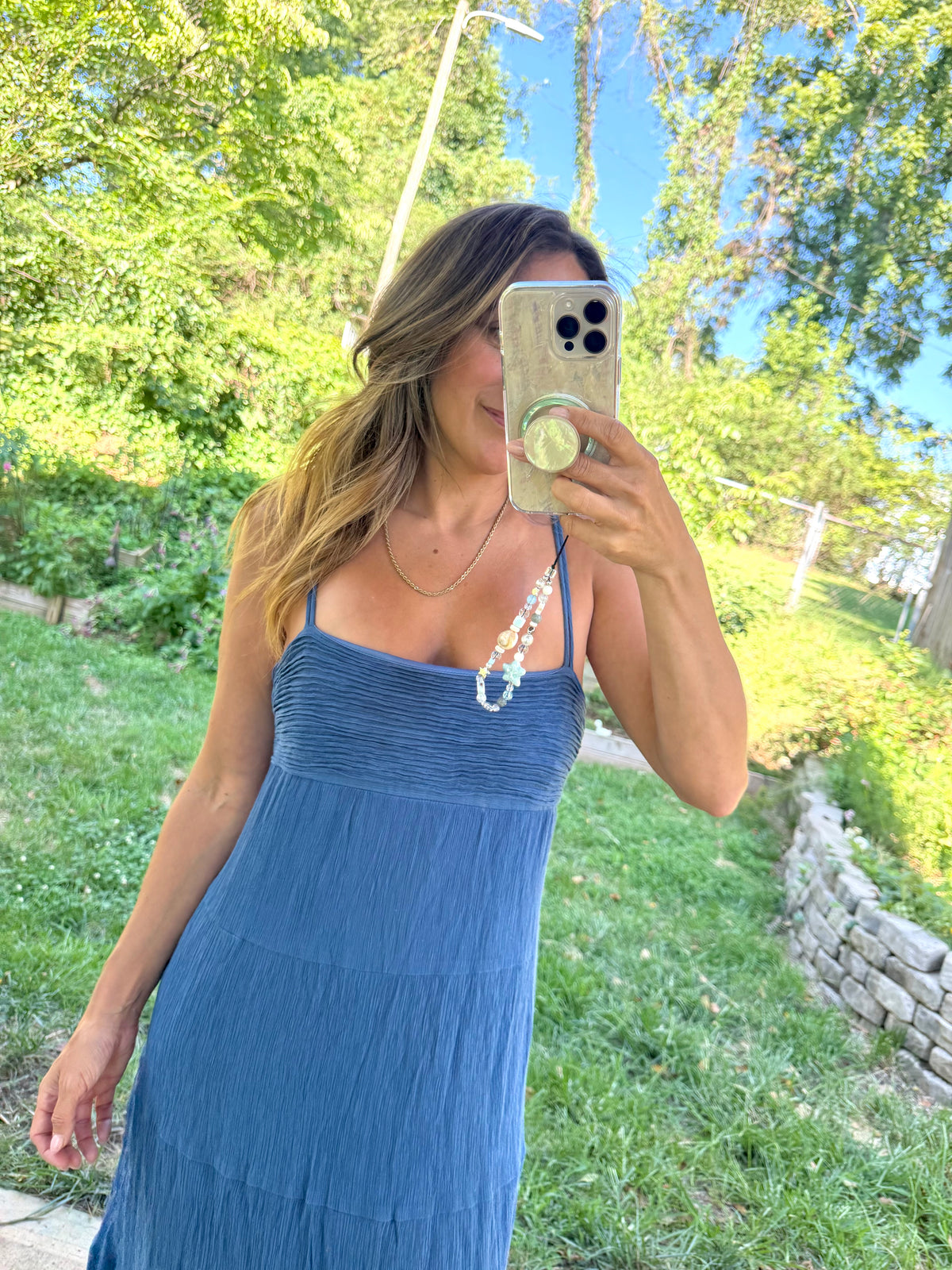 Kirious Blue Crinkle Tiered Maxi Dress M