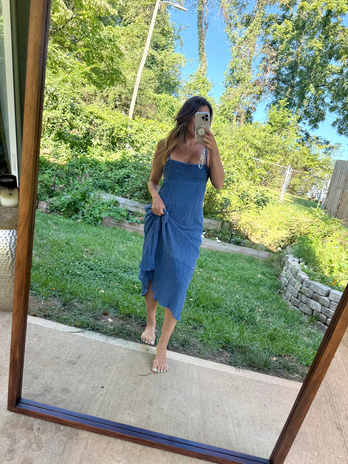 Kirious Blue Crinkle Tiered Maxi Dress M
