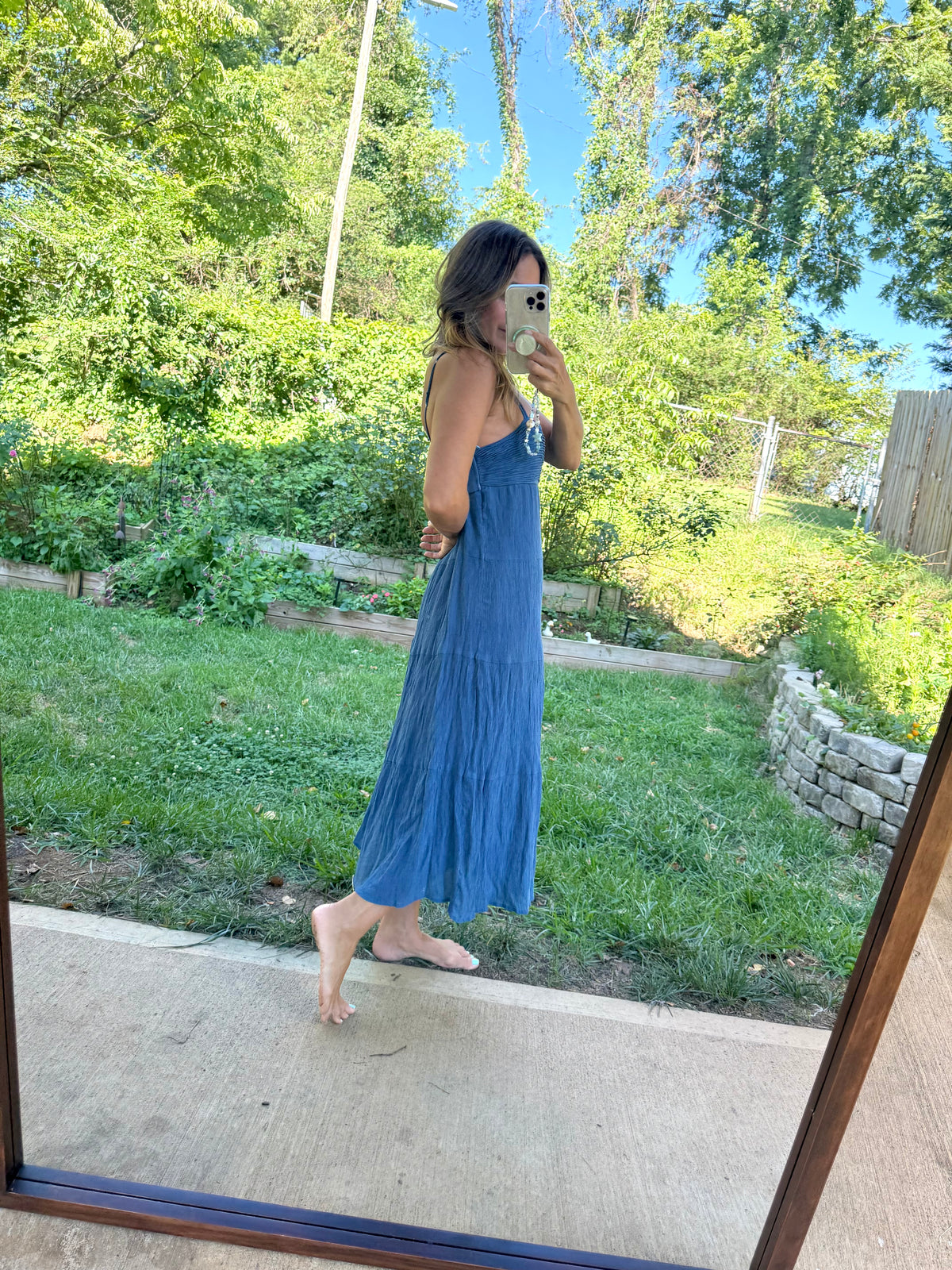 Kirious Blue Crinkle Tiered Maxi Dress M