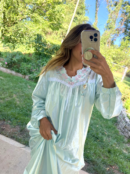Vintage 90s Fundamentals Embroidered Satin Nightgown