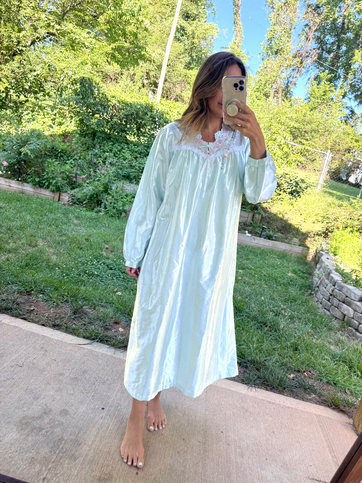 Vintage 90s Fundamentals Embroidered Satin Nightgown