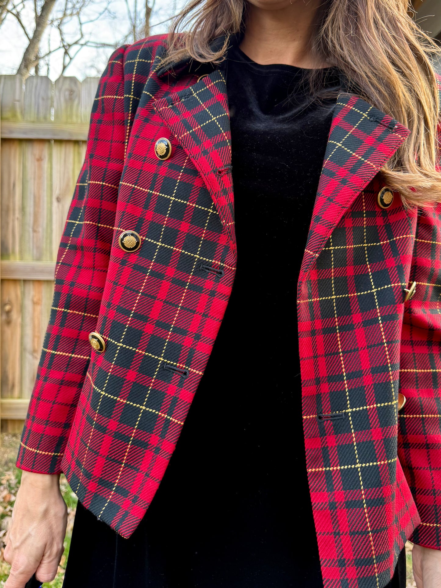 Vintage Red Tartan Wool Blazer (Made in USA) J H Collectibles